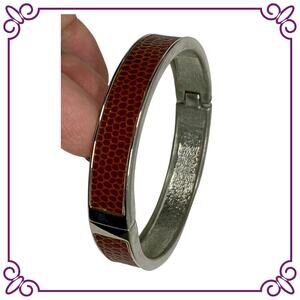 Brown Lizard Inlay Hinge Bangle Silvertone